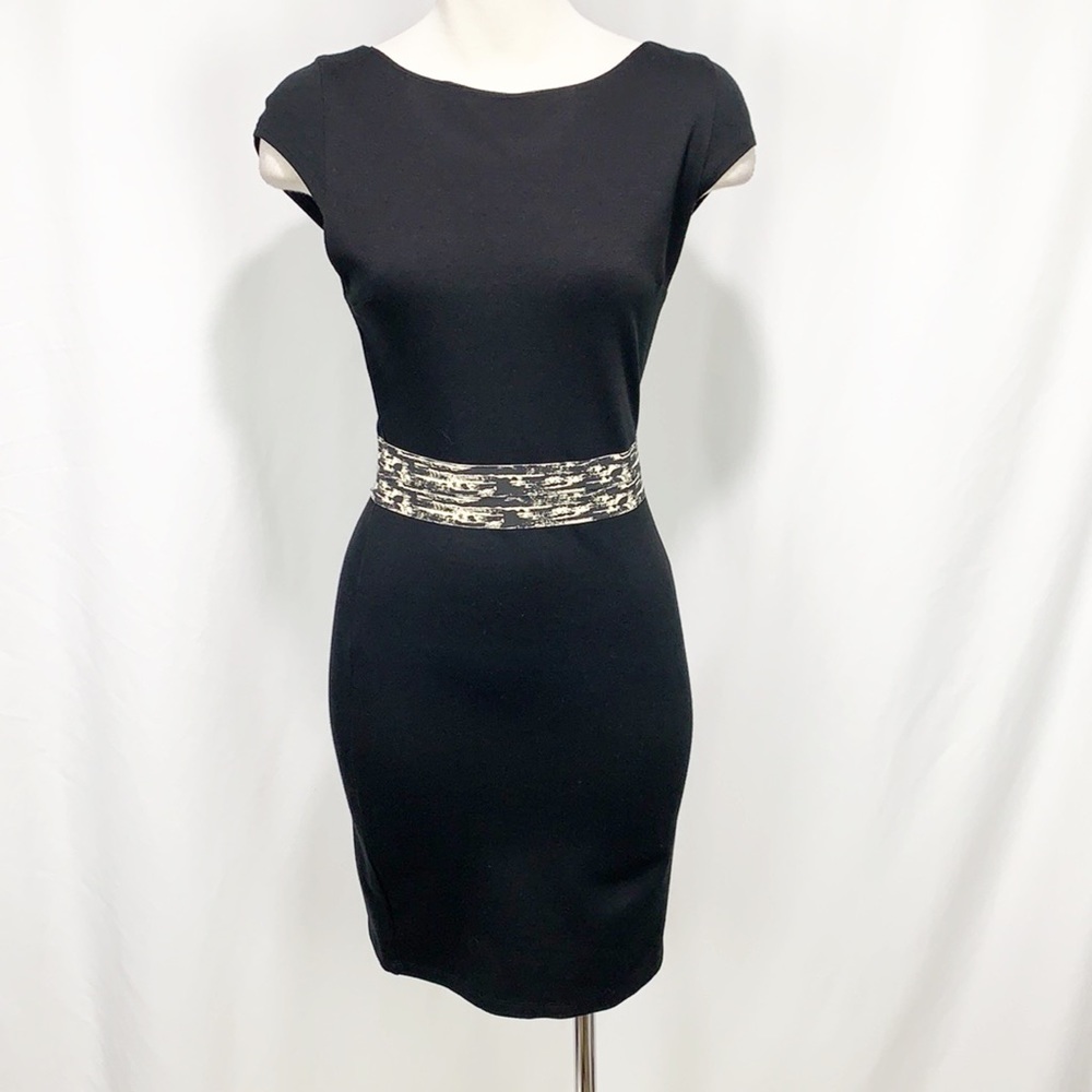 Alice + Olivia Womens Cap Sleeve Boat Neck Mini Sheath Dress Black White 2